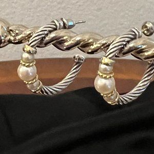 David Yurman Pearl Hoop Earrings